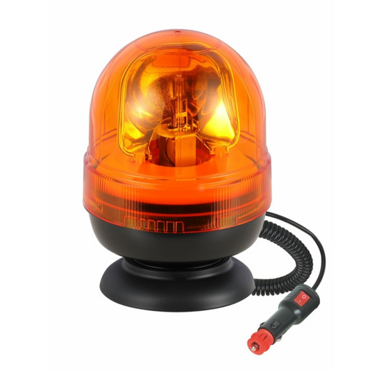 Girofaro alogeno 12V 55W con base magnetica, luce rotativa, IP67. Certificato ECE R10 e R65. Resistente da -30°C a +60°C Ideale per mezzi agricoli e industriali