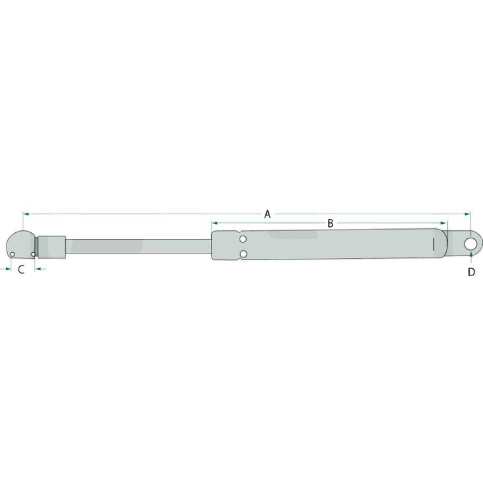 Molla a gas 100N per cofano trattori Fiat, Ford e New Holland. Lunghezza 790 mm, corsa 360 mm. Ricambio resistente e affidabile.