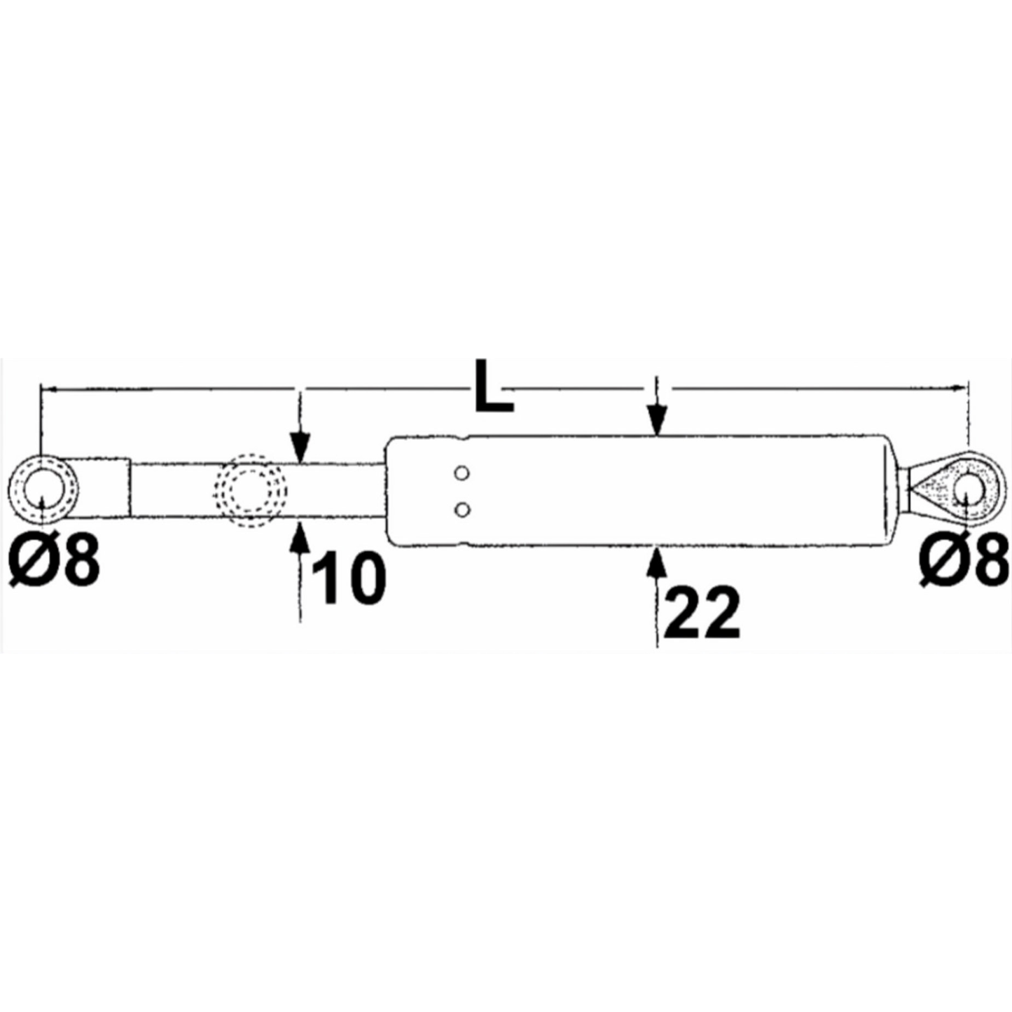 Molla a gas 100N per lunotto posteriore Fiat Serie F. Pistoncino da 640 mm compatibile con F100, F110, F115, F120, F130 e F140. Ricambio resistente.