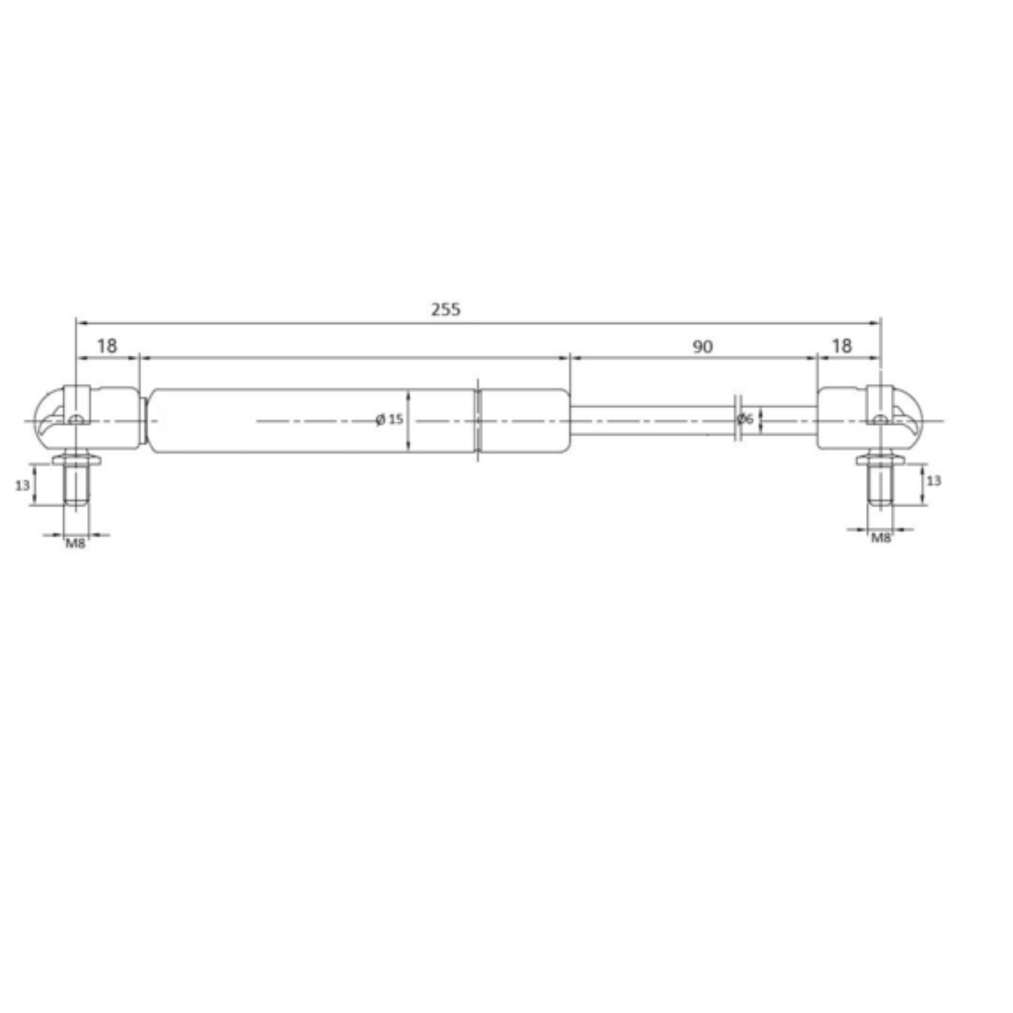 Molla a gas 300 N per portiera trattore. Pistoncino da 255 mm compatibile Landini, Massey Ferguson, Same e Deutz. Ricambio resistente e affidabile.