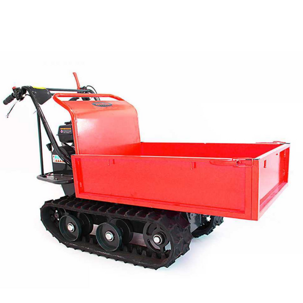 Motocarriola cingolata AMA TAG300T con motore Loncin 6,5 Hp e 196 CC, portata 300 Kg, ribaltamento assistito a molla a gas, 3 marce avanti e 1 retro. Ideale per lavori gravosi, con sistema auto-frenante per massima sicurezza e prestazioni eccellenti su ogni terreno
