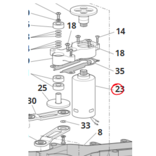 Motore elettrico completo 33V originale Zanon 33V cod. 3250027 per Karbonium Evo e Olivar 33V, completo di pignone dentato a 10 denti e spugnetta adesiva.