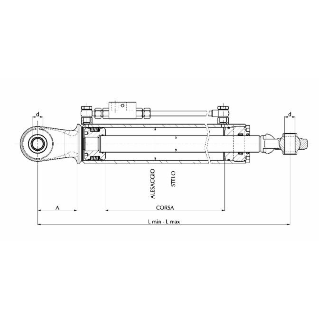 Terzo punto idraulico 50x30x160 Cat. 1 Alesaggio 50 mm per Landini-Fiat-Carraro