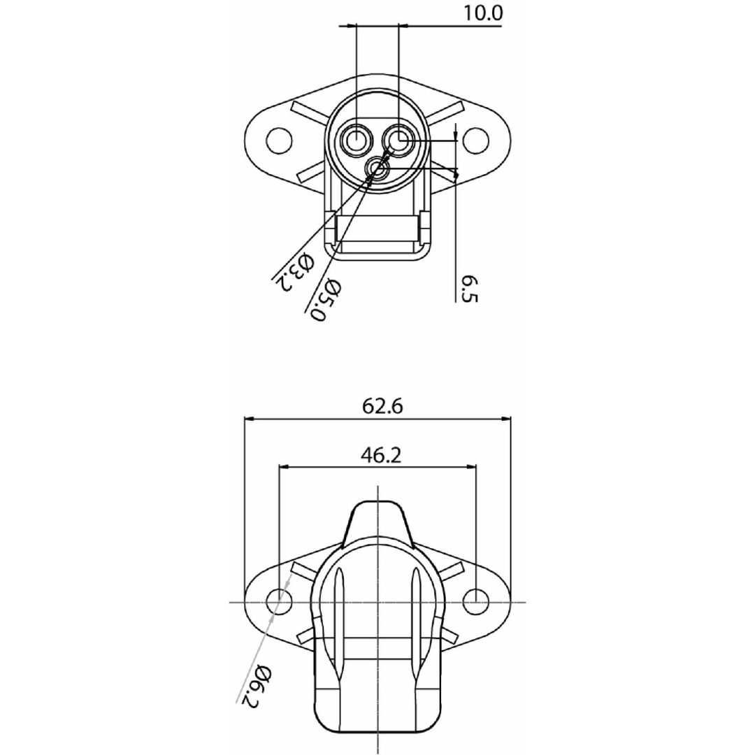 Spina a 3 poli 12-24V in plastica con cappuccio e 2 fori di fissaggio - per rotopresse