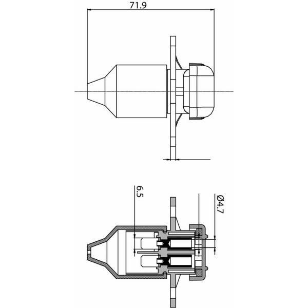 Spina a 3 poli 12-24V in plastica con cappuccio e 2 fori di fissaggio - per rotopresse