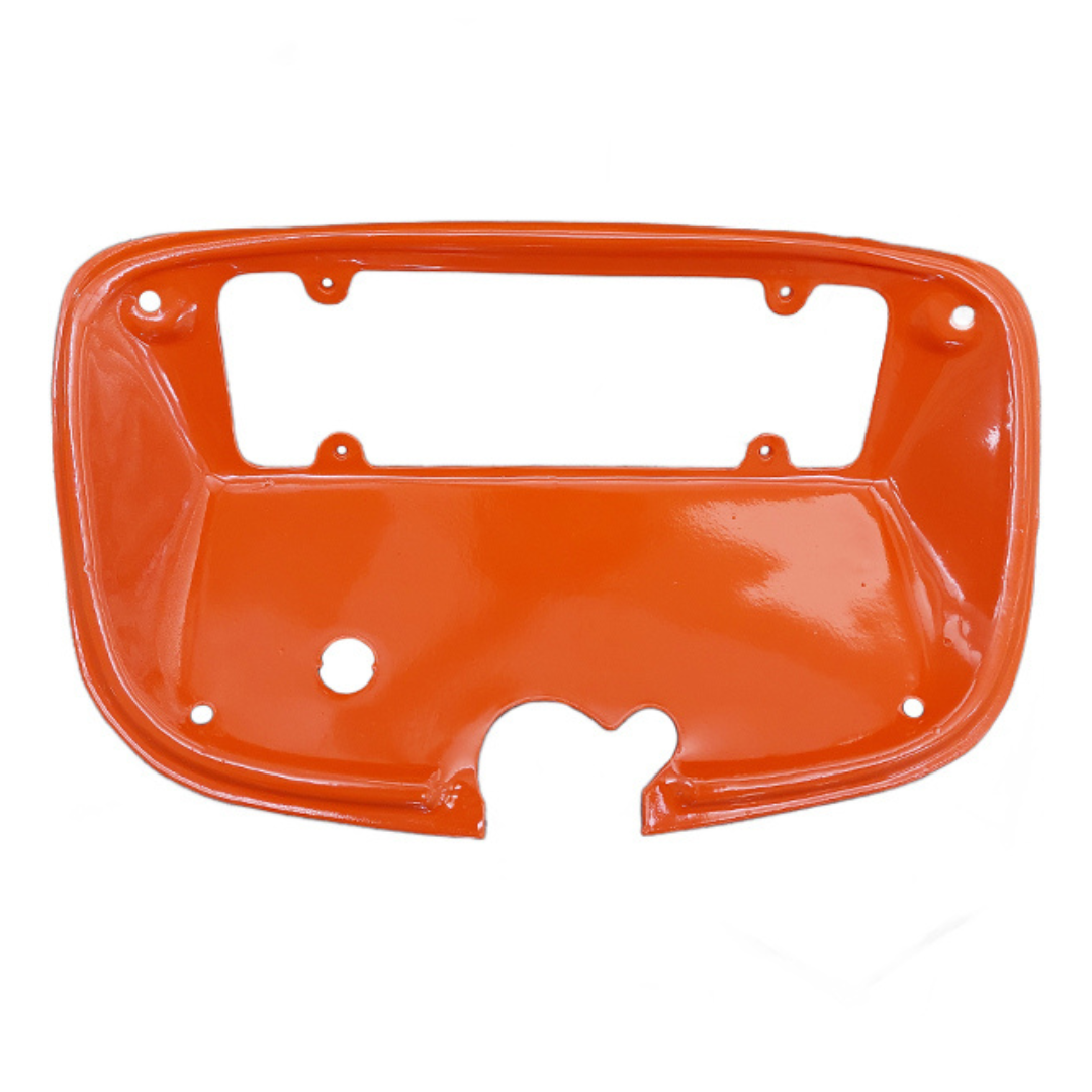 Plancia portastrumenti in ferro arancione per trattori Fiat Serie Nastro d’Oro, adattabile rif. 598764. Ricambio robusto per modelli 250‑1300, ideale per restauri.