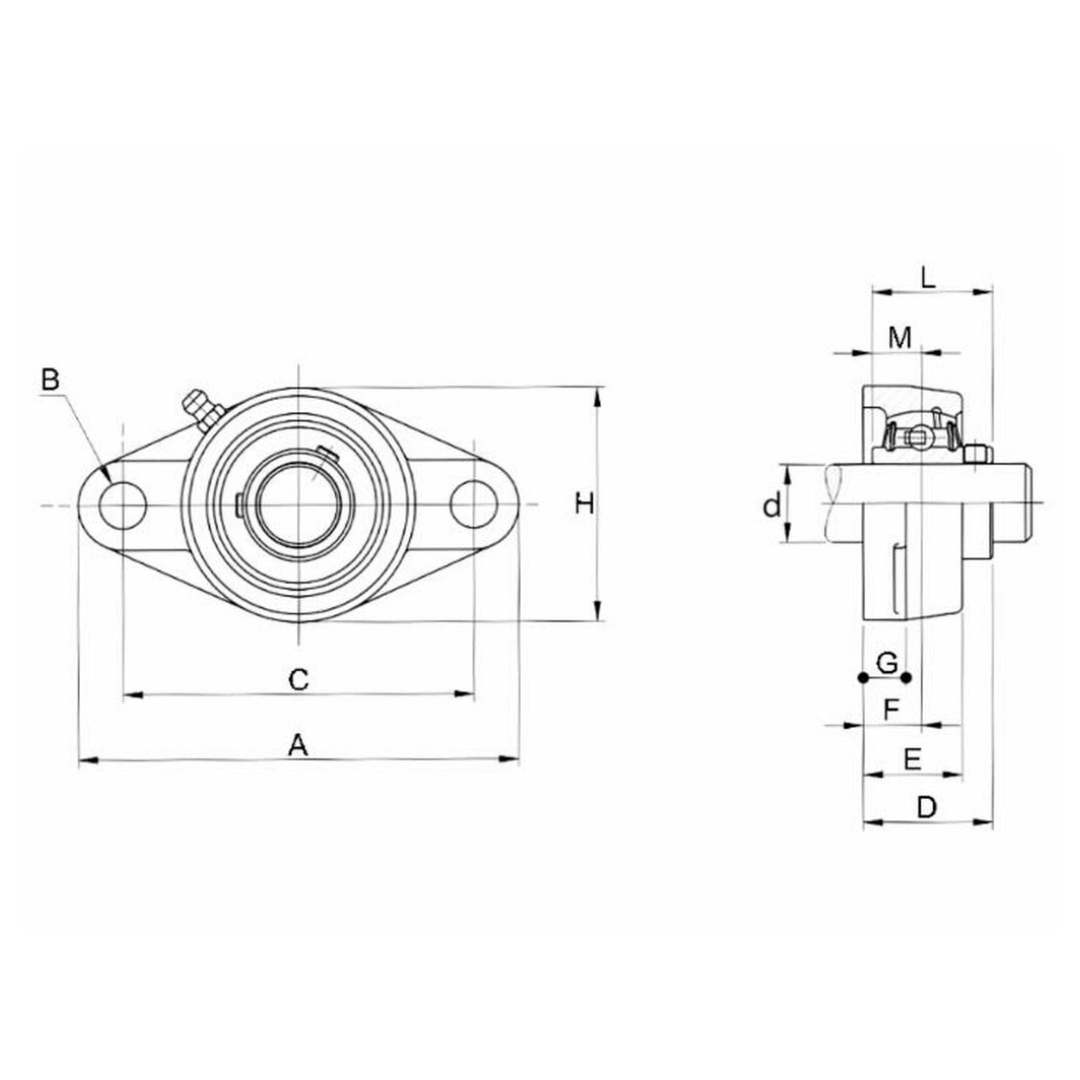 Supporto a flangia con due fori UCFL 205 con cuscinetto Ø 25mm