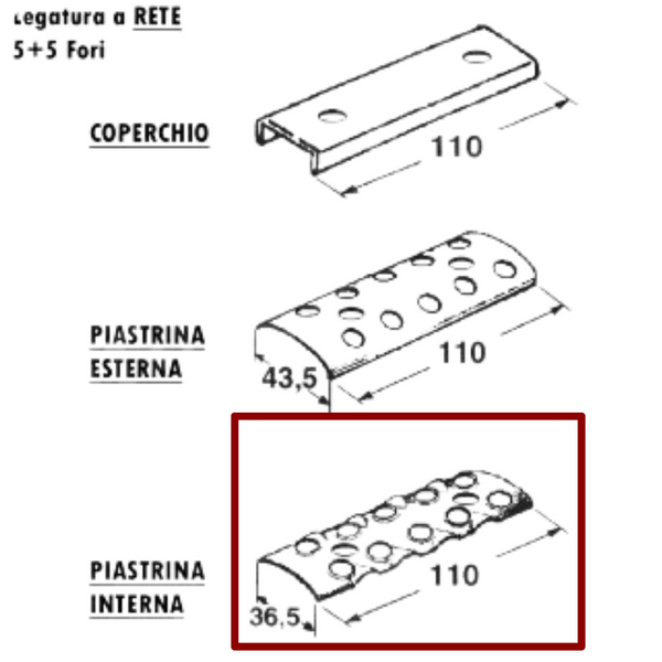 Piastrina interna giunzione cinghia rotopressa legatore a rete 5+5 fori - MIN. 5 PEZZI