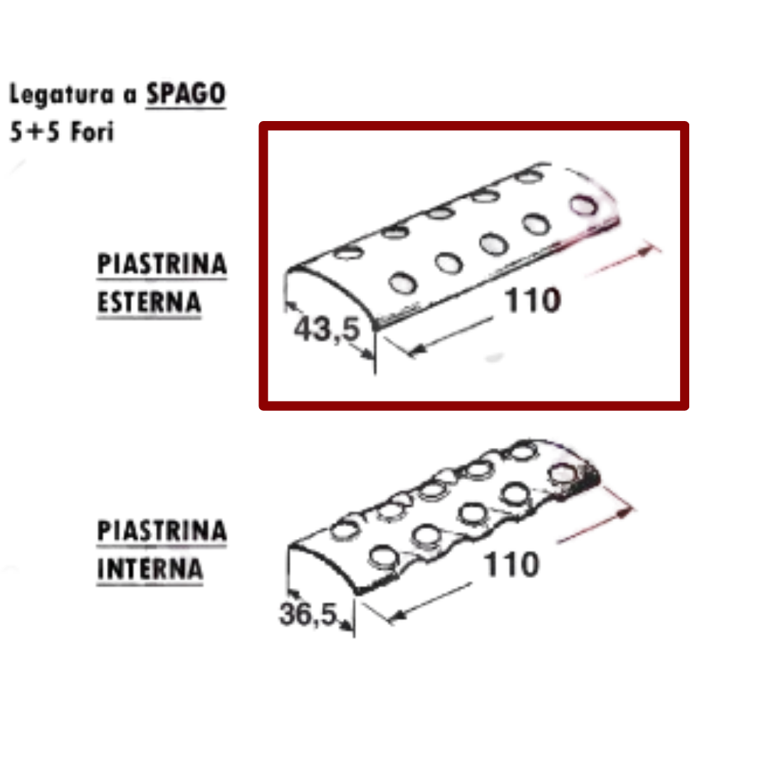 Piastrina esterna giunzione cinghia rotopressa legatore a spago 5+5 fori- MIN. 3 PEZZI