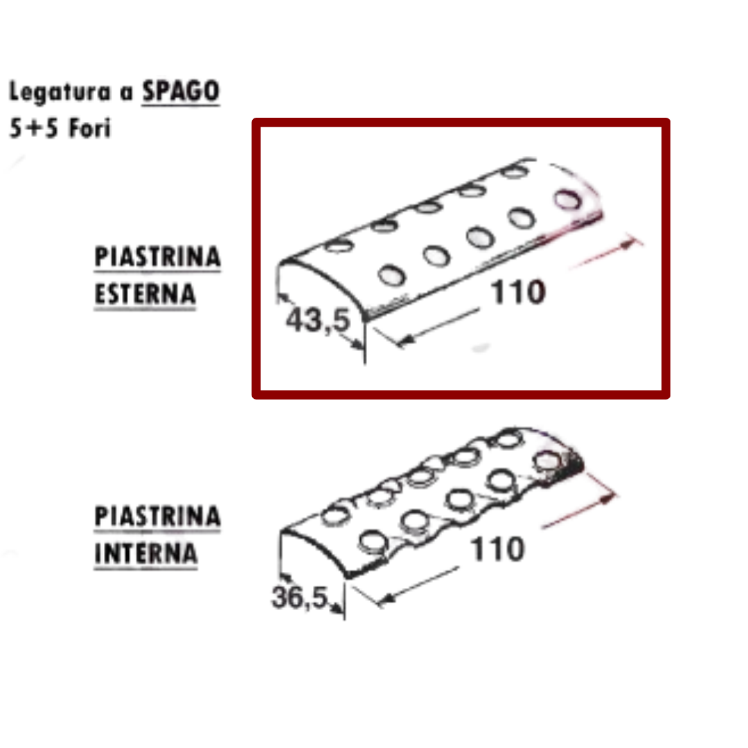 Piastrina esterna giunzione cinghia rotopressa legatore a spago 5+5 fori