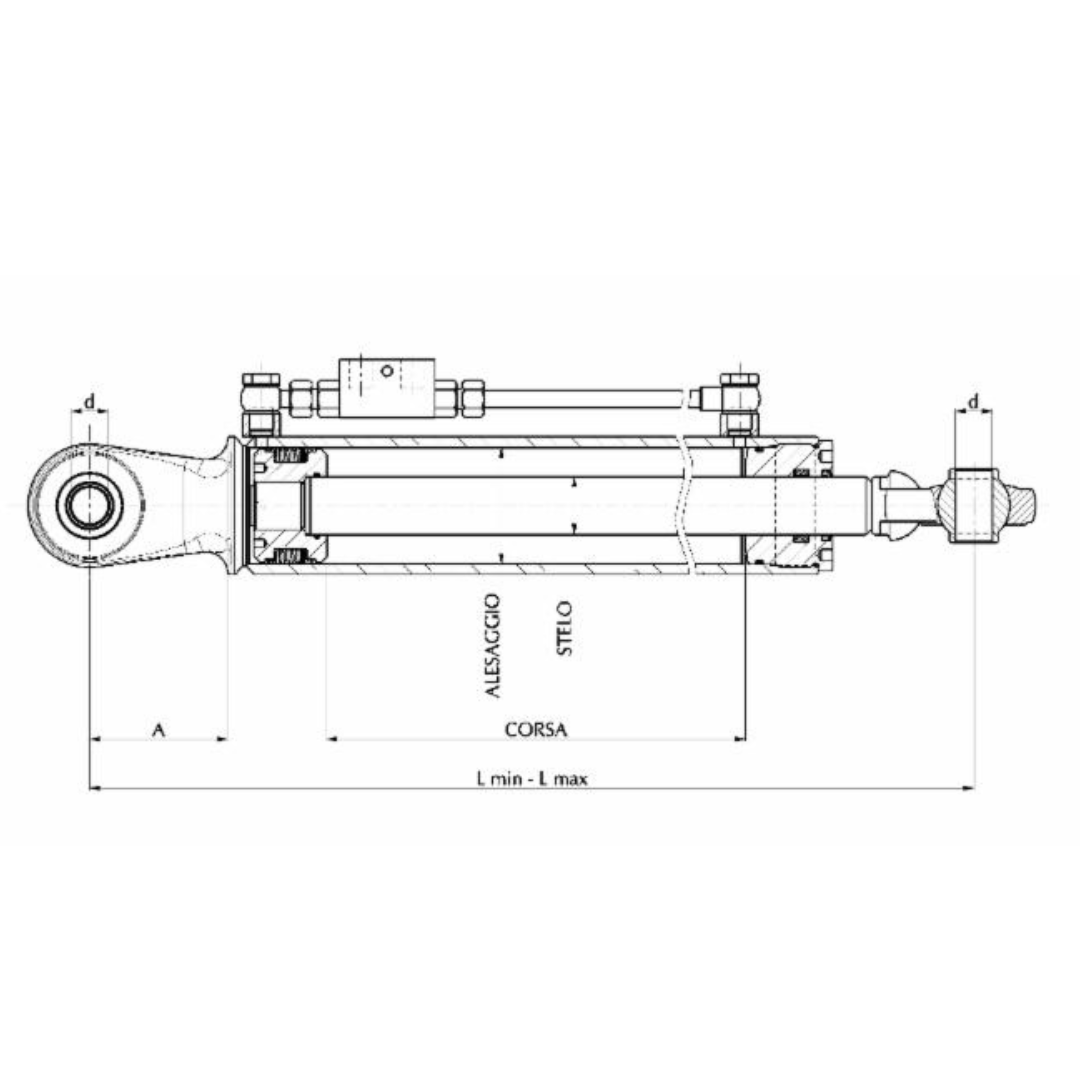 Terzo punto idraulico 50x30x210 Cat. 1 Alesaggio 50 mm