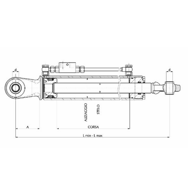 Terzo punto idraulico 50x30x210 Cat. 1 Alesaggio 50 mm