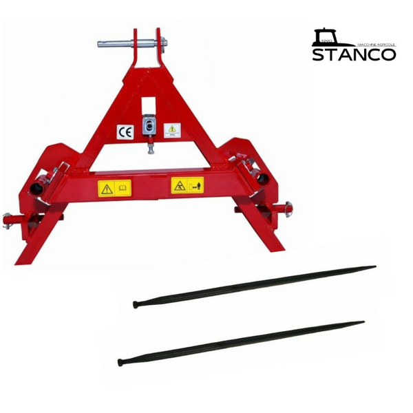 Triangolo per punte carico e trasporto rotoballe completo di punte filettate  Ø 36X1000 MM