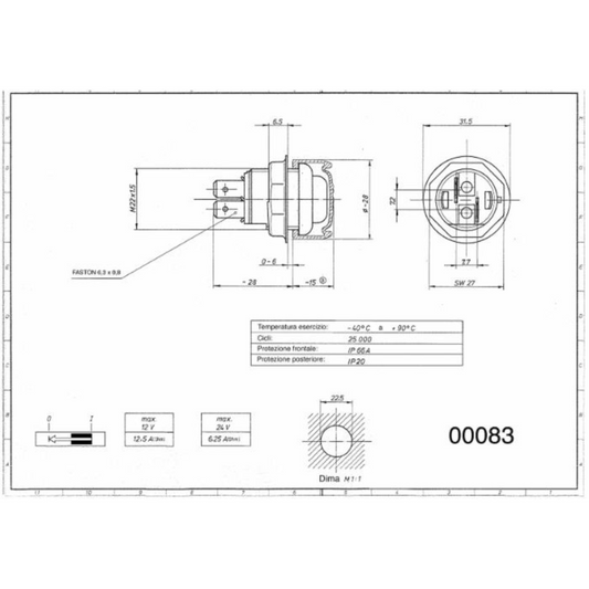 Interruttore avviamento 12/24 V trattori FIAT e SAME - pulsante candelette