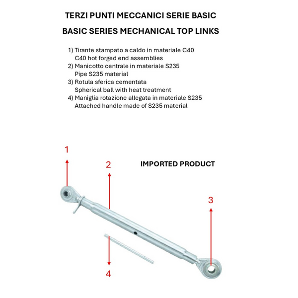 Terzo punto meccanico BASIC CAT. I M27X3 lunghezza 480-690MM