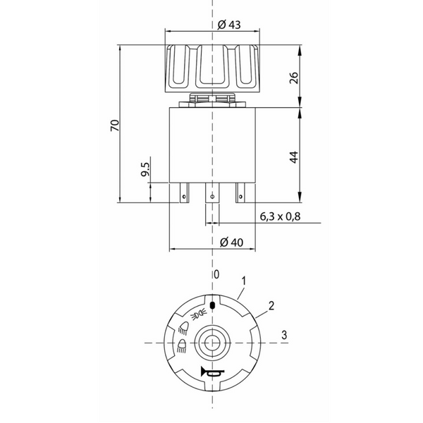 Quadro-Commutatore luci 12V 4 posizioni con avvisatore acustico DIMA 22.5mm