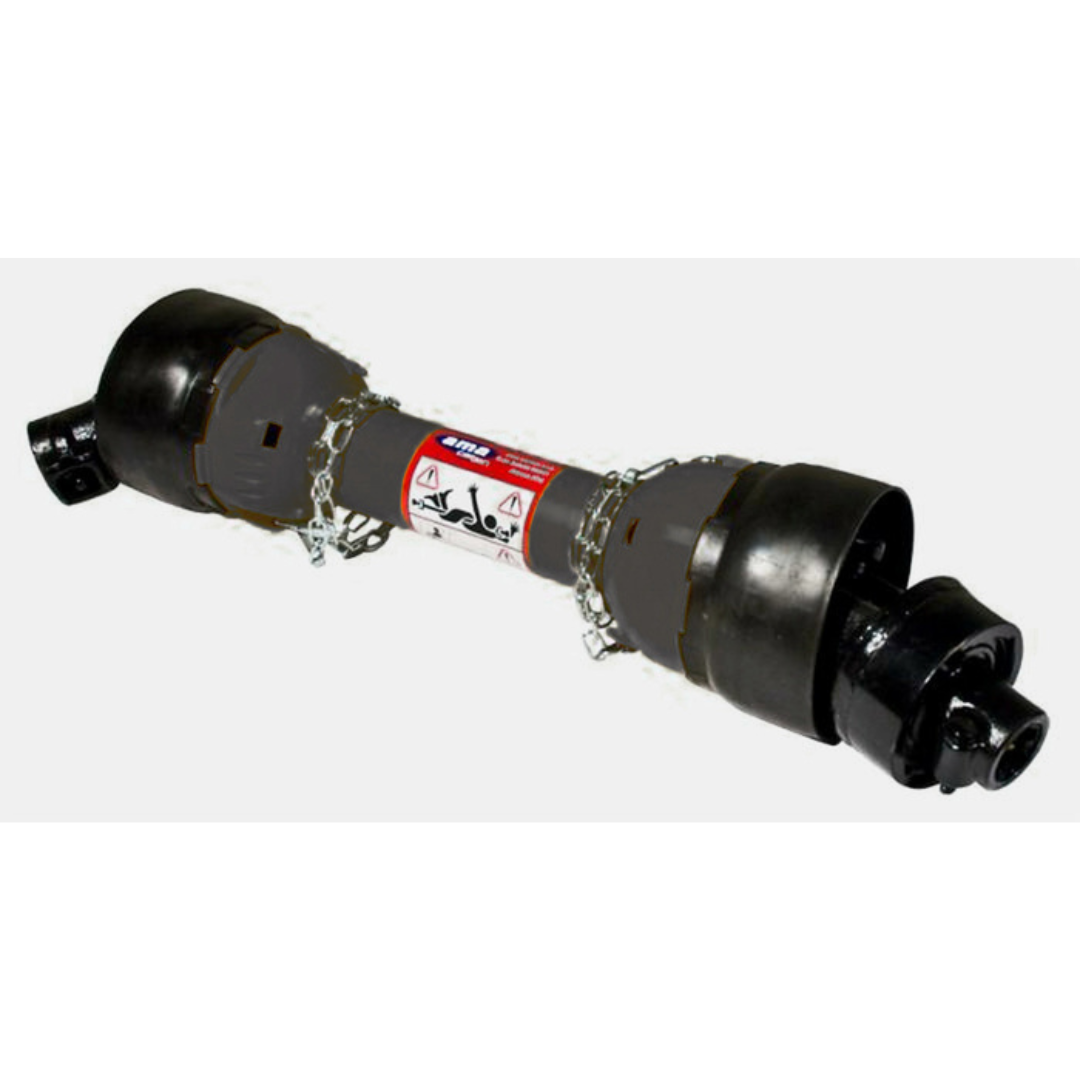 Albero Giunto Cardano AmaCardan categoria 6, lungo 1000 mm, con tubo triangolare spinato. Con ruota libera per trincia. Omologato CE.