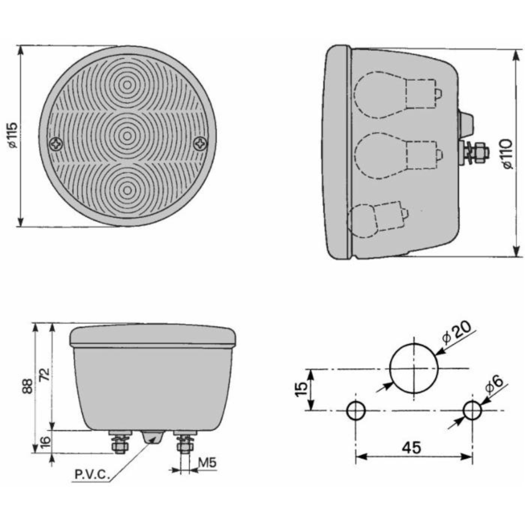 Fanale alogeno posteriore Cobo SX Ø115mm - Lampade incluse