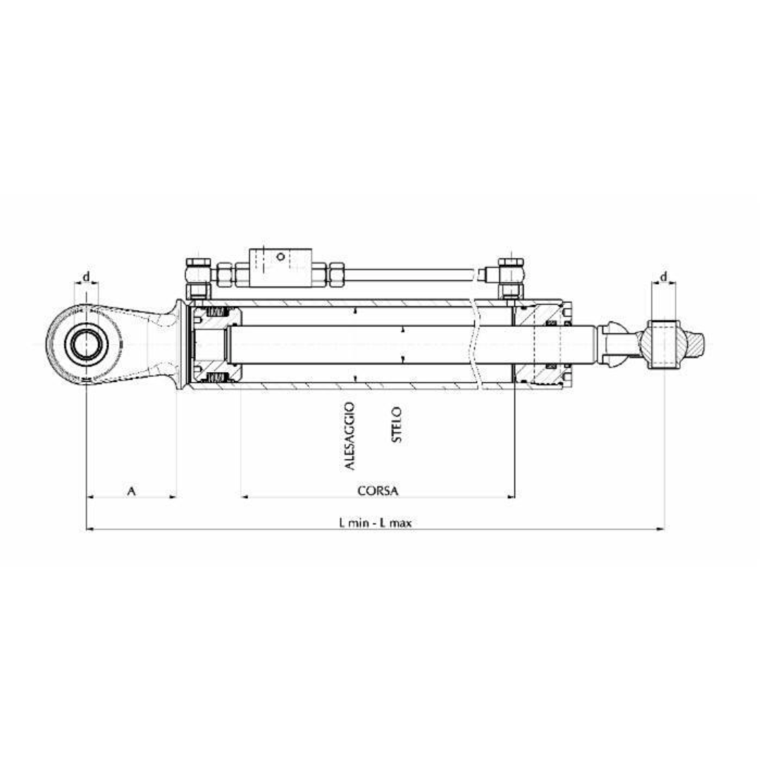 Terzo punto idraulico 600-880mm (80X40X280) per Fiat serie L, serie TL e serie 80 (L60 L65 L75 L80 L95 570 580 680 780 880 980), SAME Silver, MASSEY FERGUSON MF (MF135 MF165 MF168 MF240 MF254 MF255) e HUMLIMANN 6190