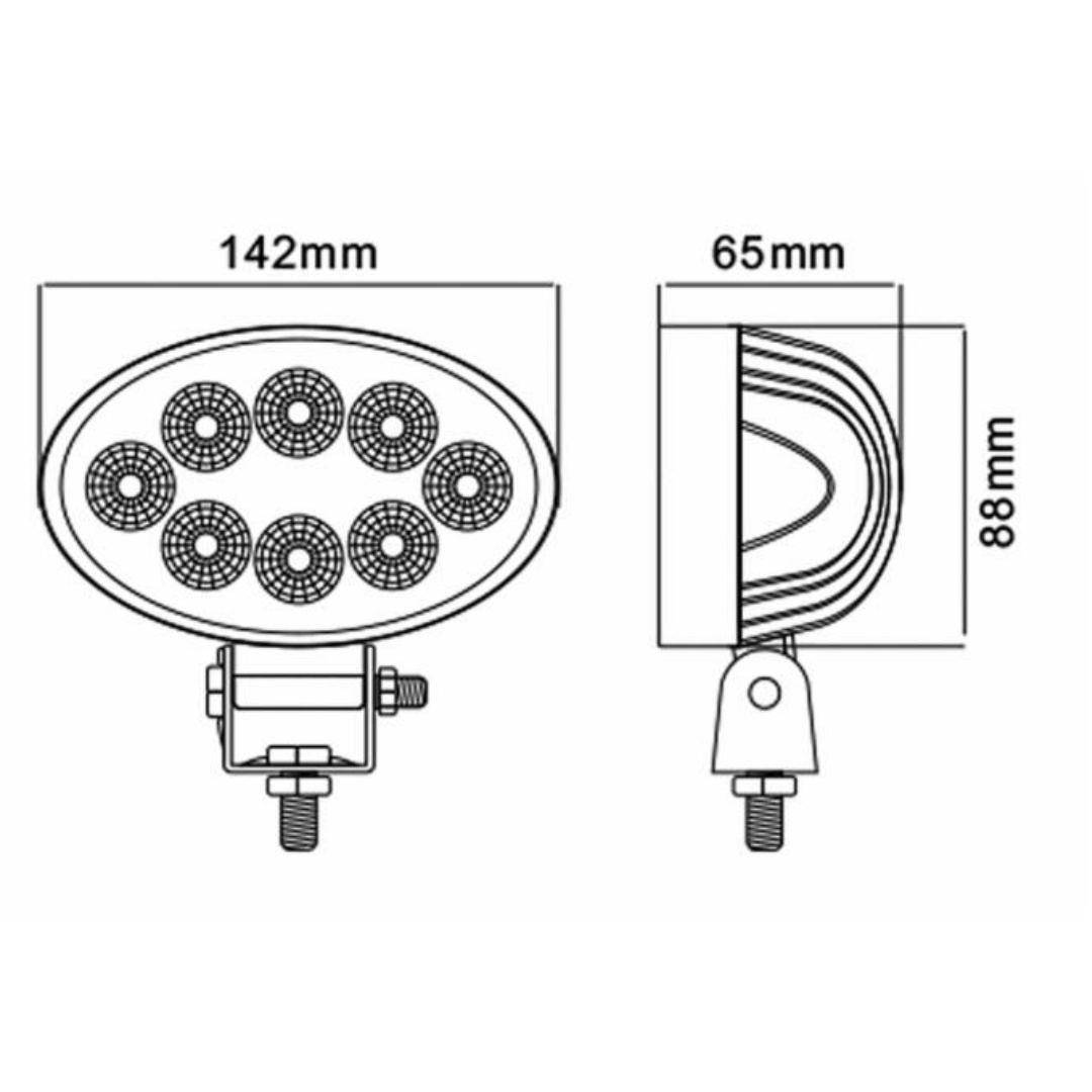 Faro da lavoro ovale a LED 10-36V, 24W, 1800LM, raggio lungo, 8 LED