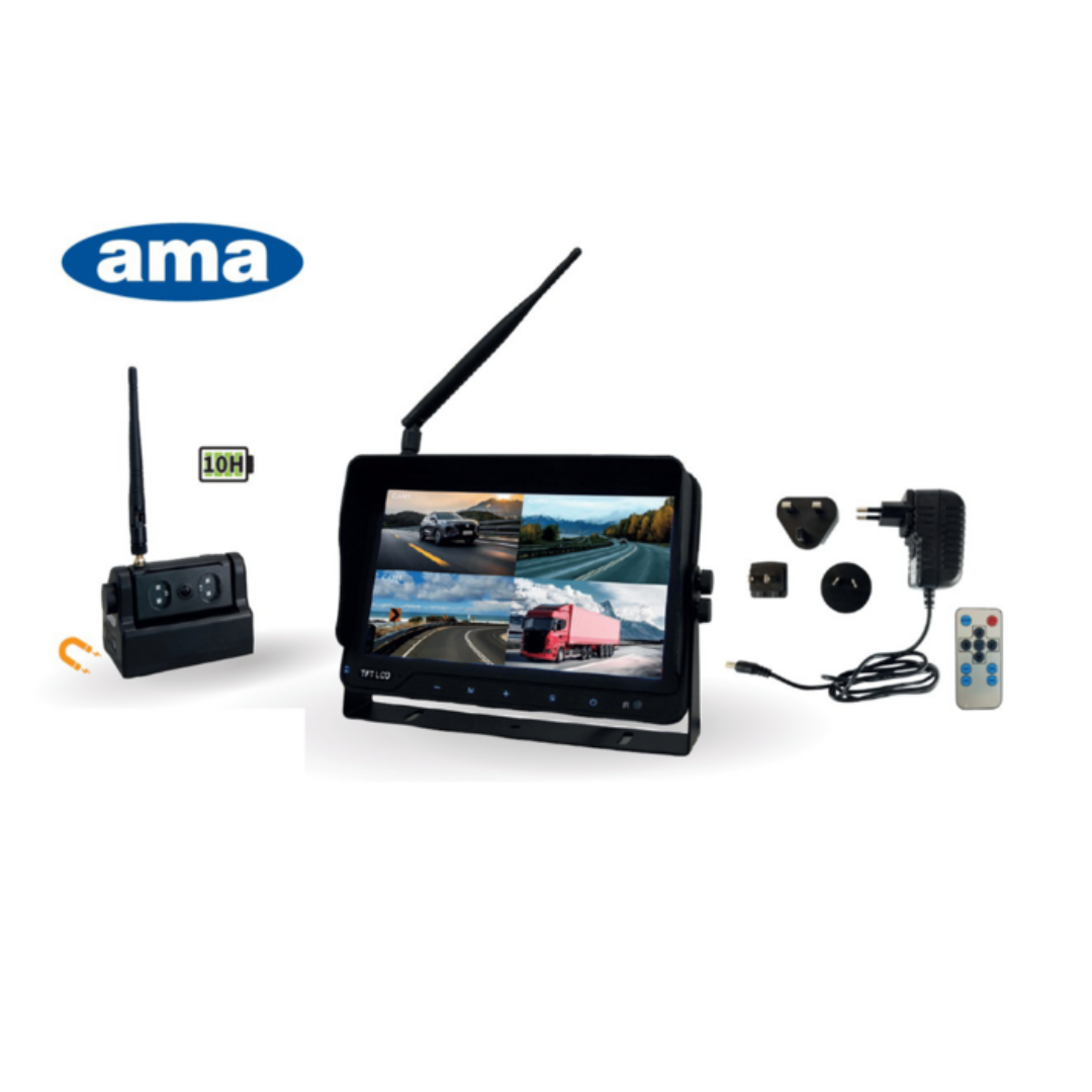 Kit video - retrocamera - wireless AHD 7" con camera magnetica a batteria ricaricabile 12-24V e monitor