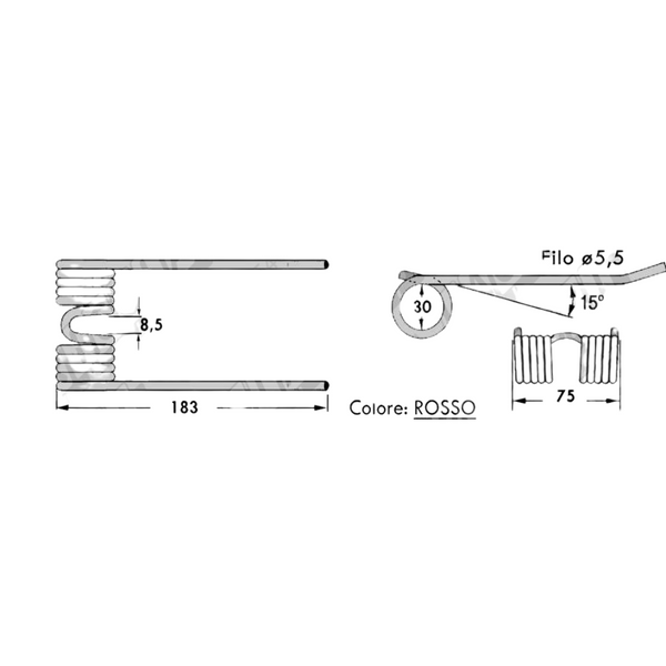 Dente/Molla per raccoglitore pressa/rotopressa MASCAR - WOLAGRI - SUPERTINO - MIN. 10 PEZZI