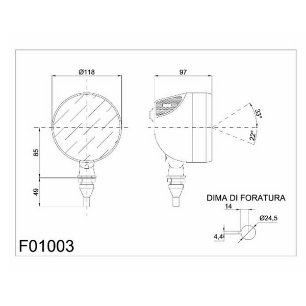 Faro da lavoro alogeno ad ampio raggio orientabile 55-70W rotondo completo di lampadina