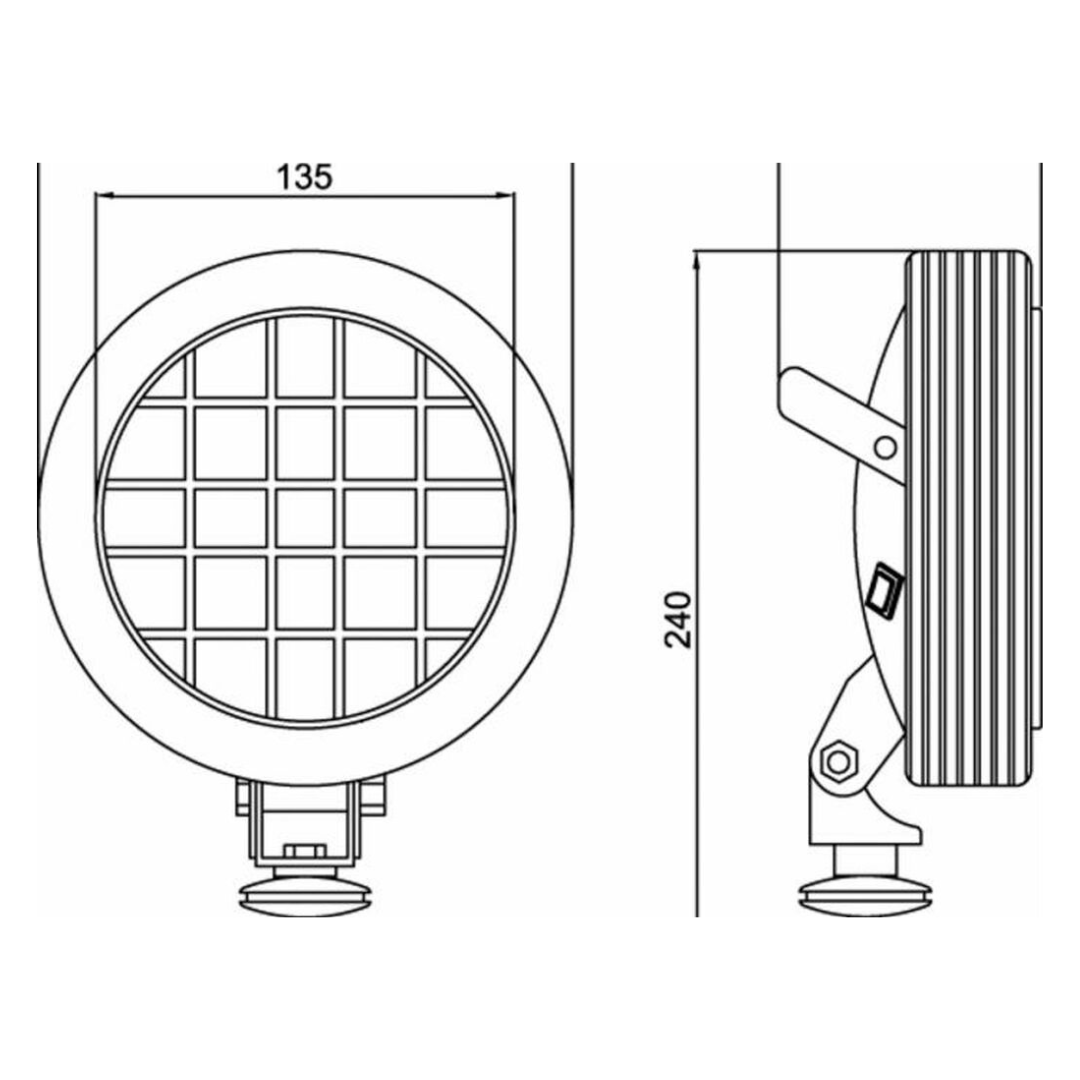 Faro da lavoro alogeno Ø 170mm da 24V 55W - con interruttore ON/OFF, maniglia e griglia di protezione. Lampadine incluse