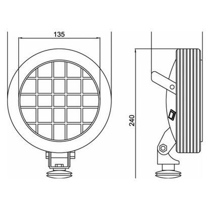 Faro da lavoro alogeno Ø 170mm da 24V 55W - con interruttore ON/OFF, maniglia e griglia di protezione. Lampadine incluse