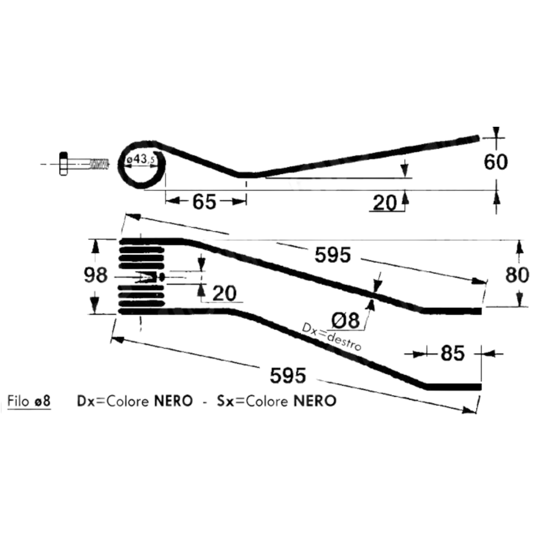 Dente/Molla per giroandanatore/ranghinatore (destro) CORMA - MIN. 3 PEZZI