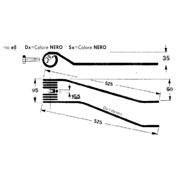 Dente/Molla per giroandanatore/ranghinatore CIMAC -SAMA (destro) - MIN. 3 PEZZI