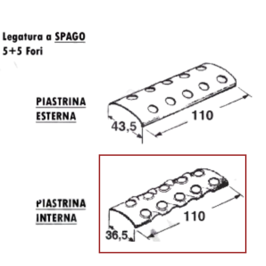 Piastrina interna giunzione cinghia rotopressa legatore a spago 5+5 fori