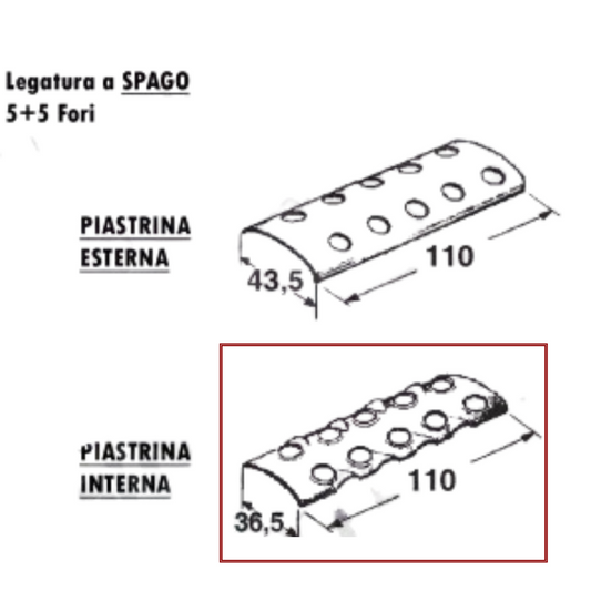 Piastrina interna giunzione cinghia rotopressa legatore a spago 5+5 fori