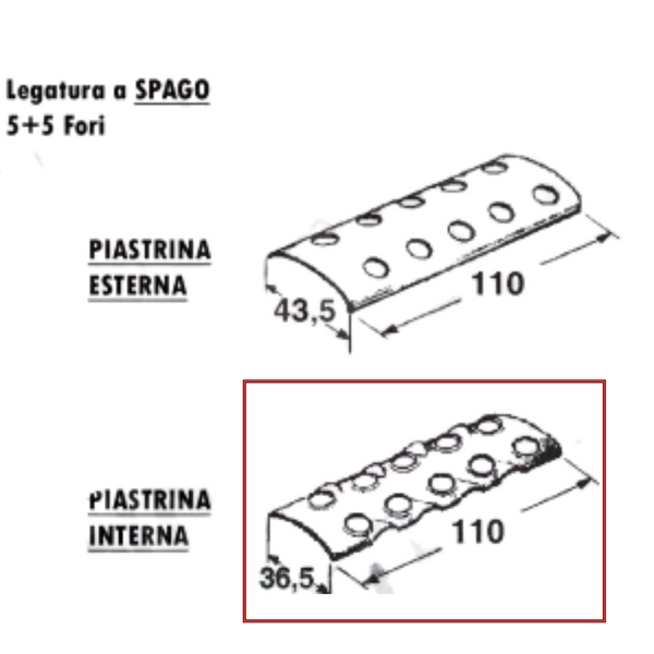 Piastrina interna giunzione cinghia rotopressa legatore a spago 5+5 fori - MIN. 5 PEZZI