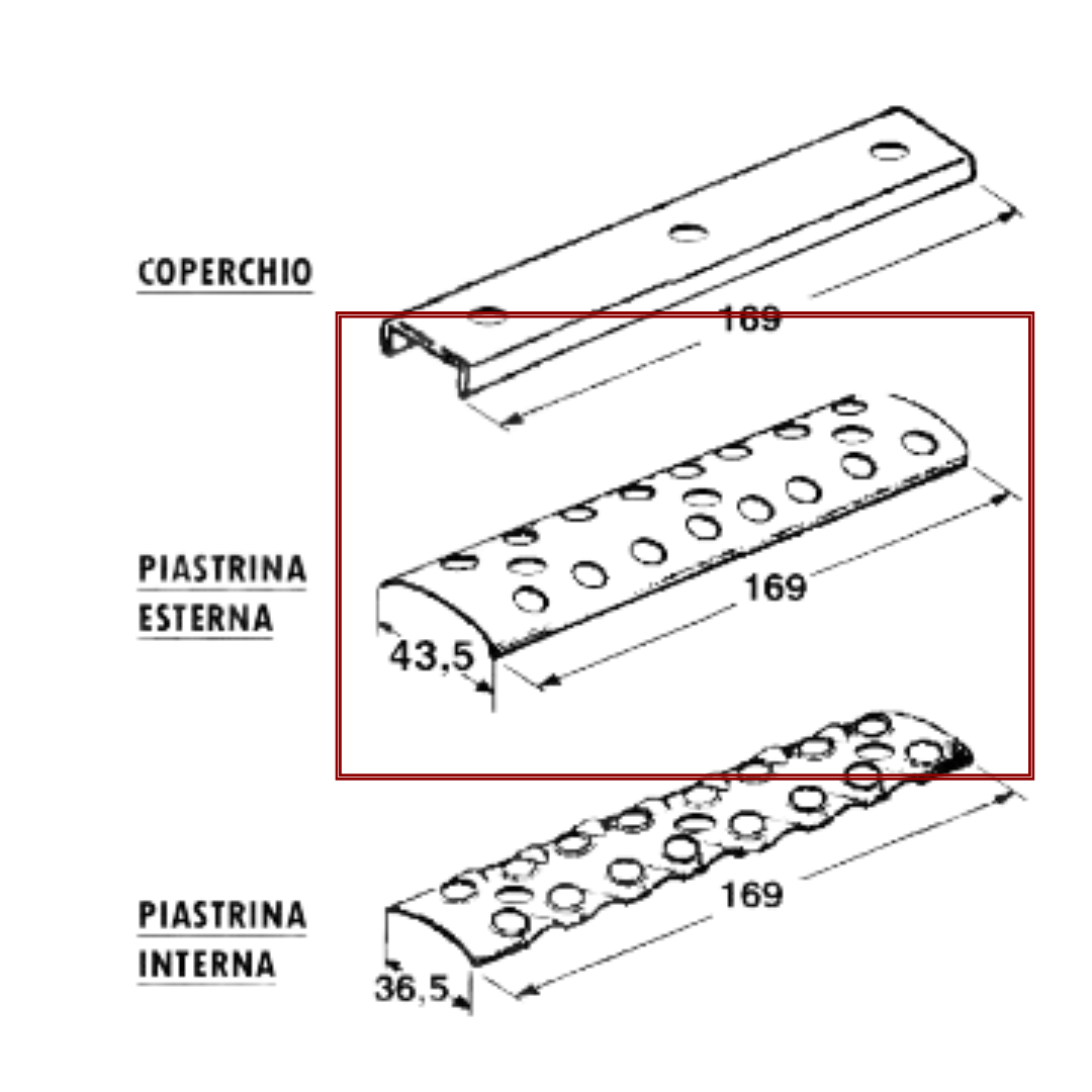 Piastrina esterna giunzione cinghia rotopressa legatore a rete 8+8 fori - MIN. 3 PEZZI