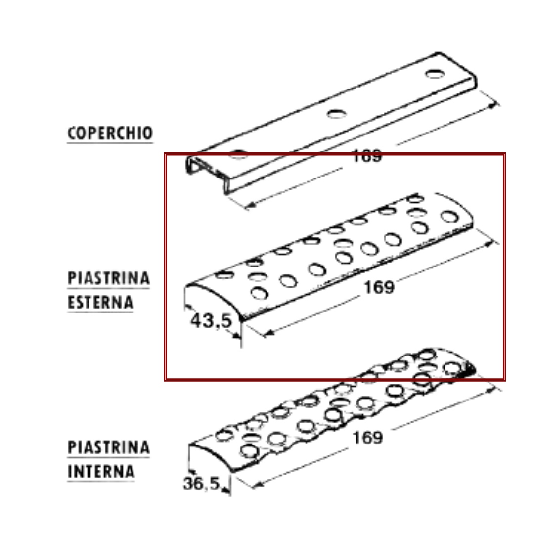 Piastrina esterna giunzione cinghia rotopressa legatore a rete 8+8 fori