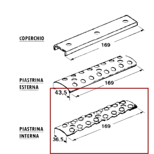 Piastrina interna giunzione cinghia rotopressa legatore a rete 8+8 fori - MIN. 5 PEZZI