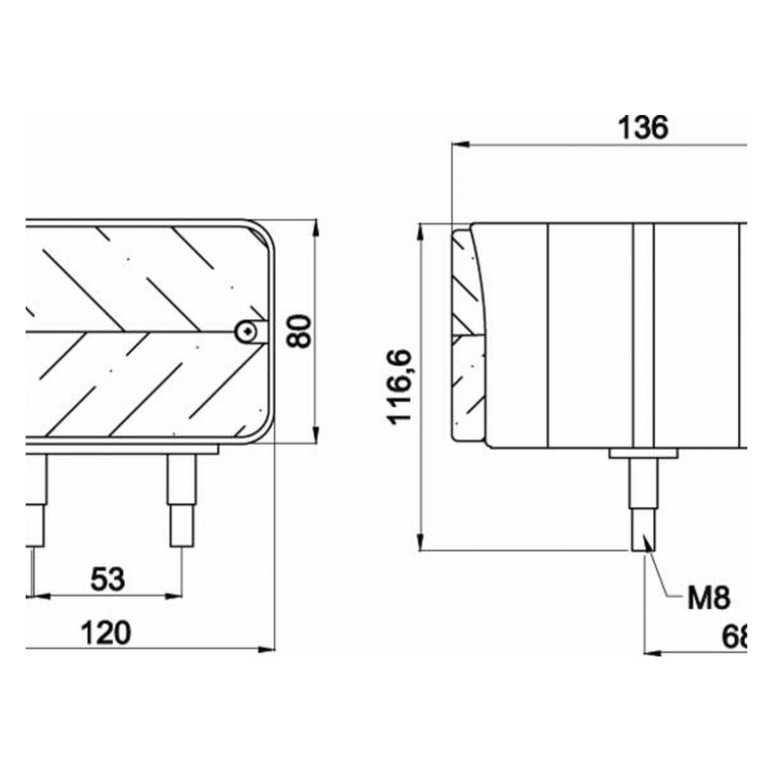 Fanale combinato anteriore posteriore dx-sx 120x135x80mm. Lampadine incluse.