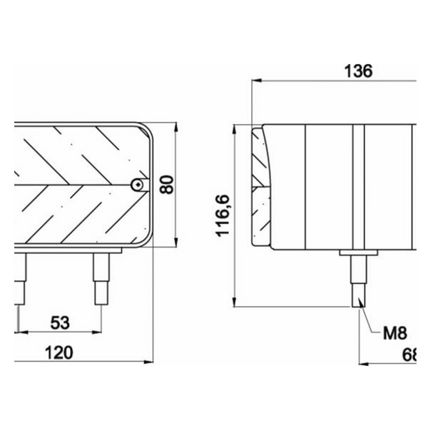 Fanale combinato anteriore posteriore dx-sx 120x135x80mm. Lampadine incluse.