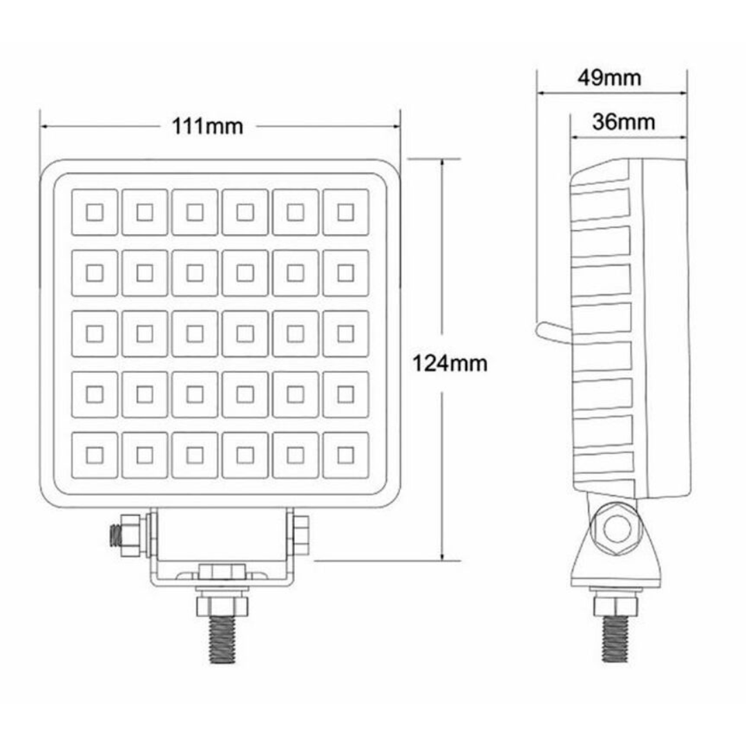 Faro da lavoro quadrato a LED 10-30V, 26,3W, 3800LM, 30 LED, raggio ampio/largo - CON INTERRUTTORE