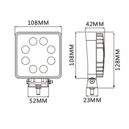 Faro da lavoro quadrato a LED 107x107 mm 10-36V, 24W, 1350 LM, raggio ampio/largo, 8 LED