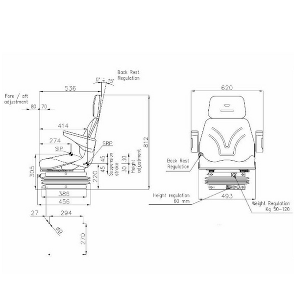 Sedile TOP in tessuto nero con molleggio PNEUMATICO