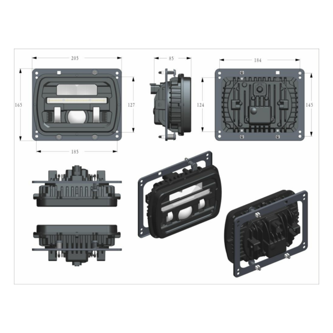 Fanale LED trattori Fiat serie 90 e 66, Case-IH, 12-24V, IP69K, abbagliante/anabbagliante, vetro temprato, connettore H4. Alta visibilità e omologazione ECE.
