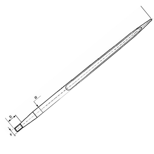 Punta per trasporto balloni di paglia e fieno, diametro 36 mm e lunghezza 1100 mm. Robusta e resistente, garantisce sicurezza e stabilità. SHW – Made in Germany.