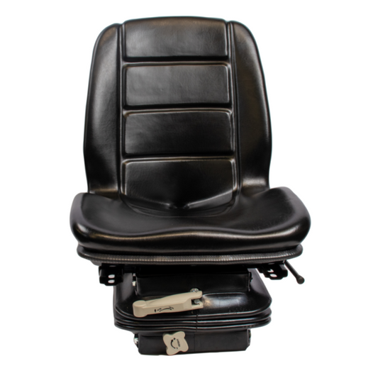 Sedile Compact con molleggio meccanico, ideale per trattori stretti da vigneto e frutteto. Struttura robusta, seduta ergonomica, schienale alto e regolazione longitudinale.