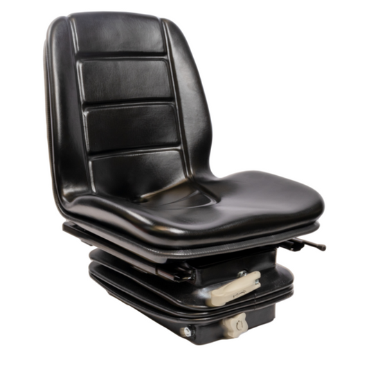 Sedile Compact con molleggio meccanico, ideale per trattori stretti da vigneto e frutteto. Struttura robusta, seduta ergonomica, schienale alto e regolazione longitudinale.