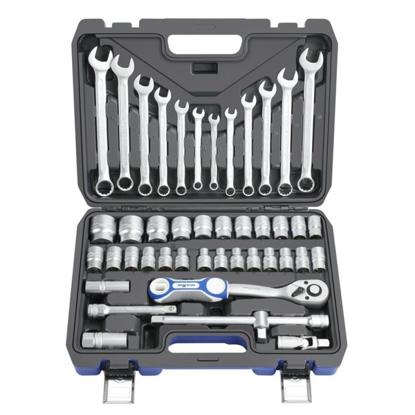 Set utensili Good King da 1/2" in valigetta antiurto. 44 pezzi al cromo vanadio: chiavi, bussole, cricchetto. Ideale per officine, agricoltura e hobbistica.