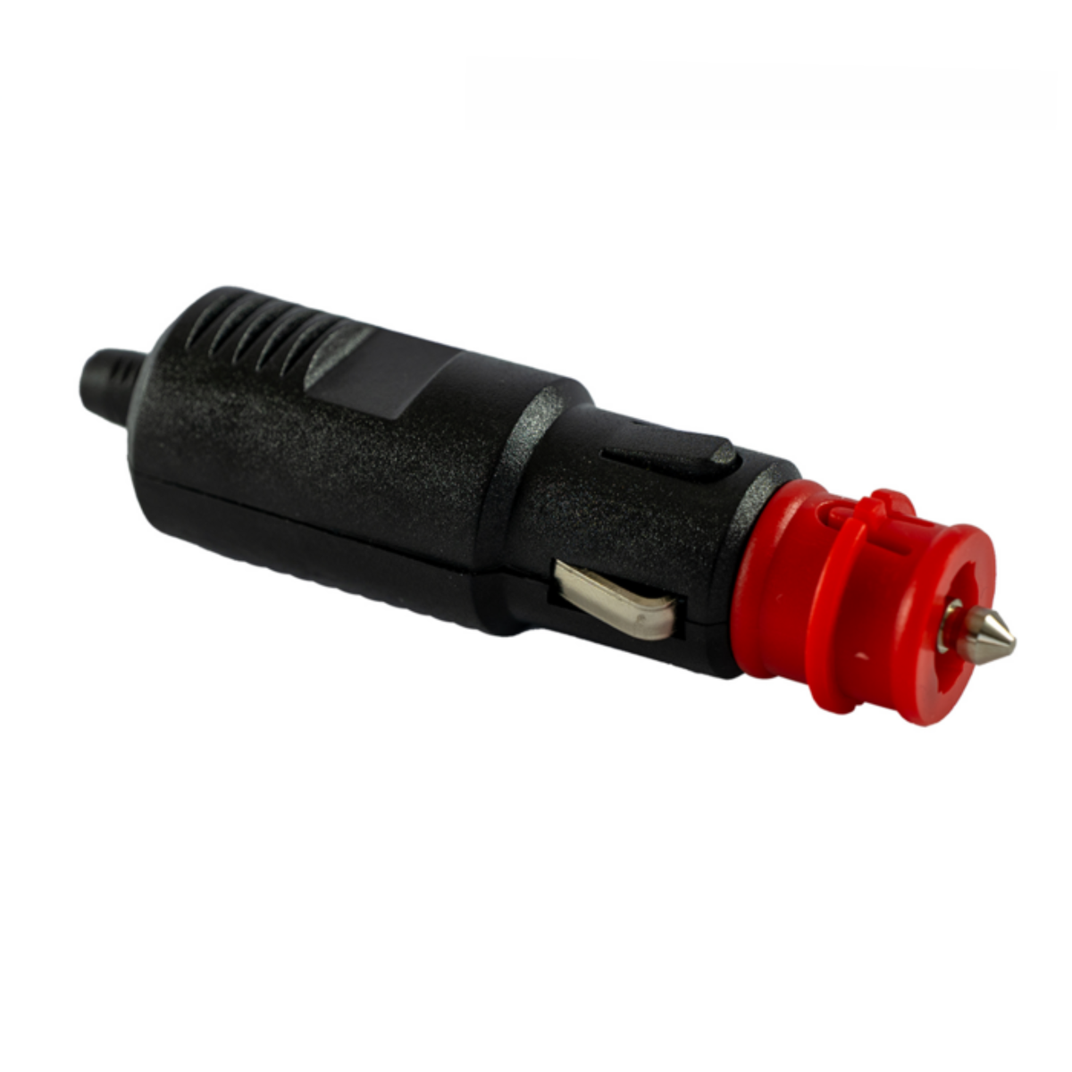 Spina accendisigari universale 12V 8A con anello rosso rimovibile, adattabile da Ø21 a Ø12 mm. Ideale per trattori, auto e veicoli compatibili.