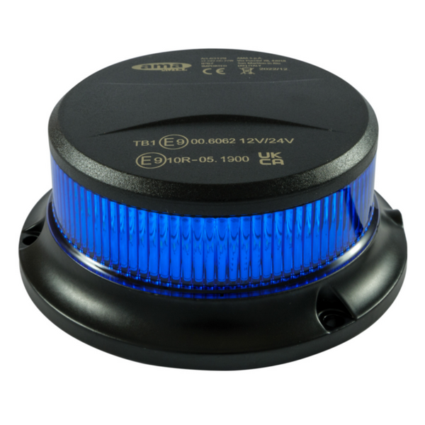 Lampeggiante/girofaro con LED colore BLU 12-24V, base ad asta flessibile, 18 LED, IP67.