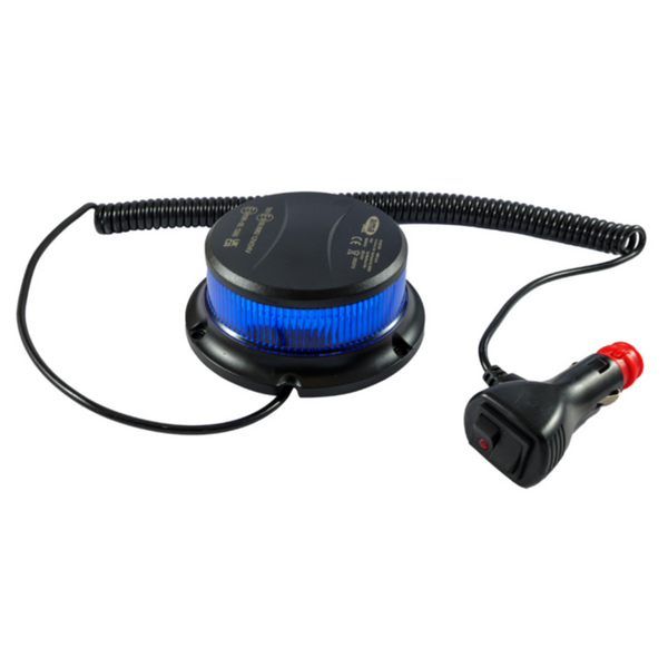 Lampeggiante/girofaro con LED colore BLU 12-24V, base ad asta flessibile, 18 LED, IP67.